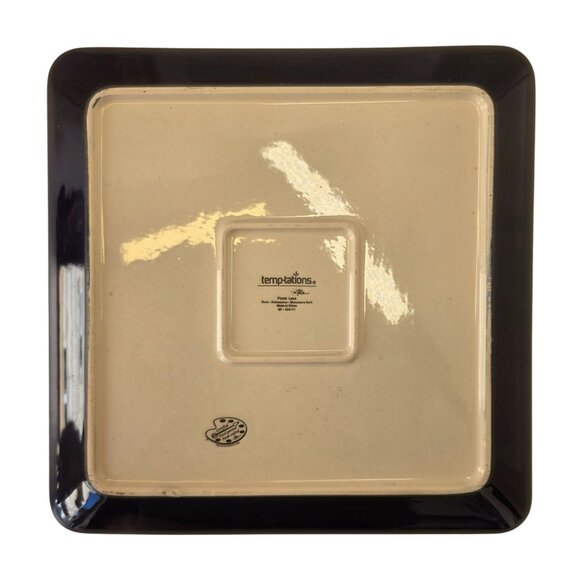 Temptations Floral Lace Cobalt Blue Square Serving Platter 10.5" Hand-Painted - Picture 4 of 6